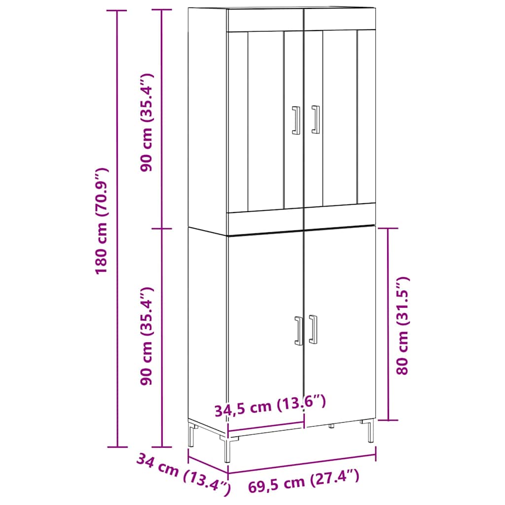 Highboard 2 pcs Crni hrast 69,5 x 34 x 180 cm Konstruirano drvo