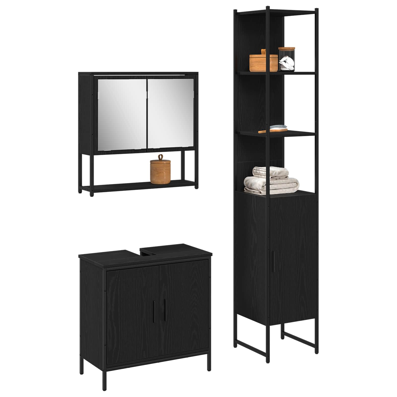 Set namještaja za kupaonicu Zidne 3 pcs Crna Konstruirano drvo