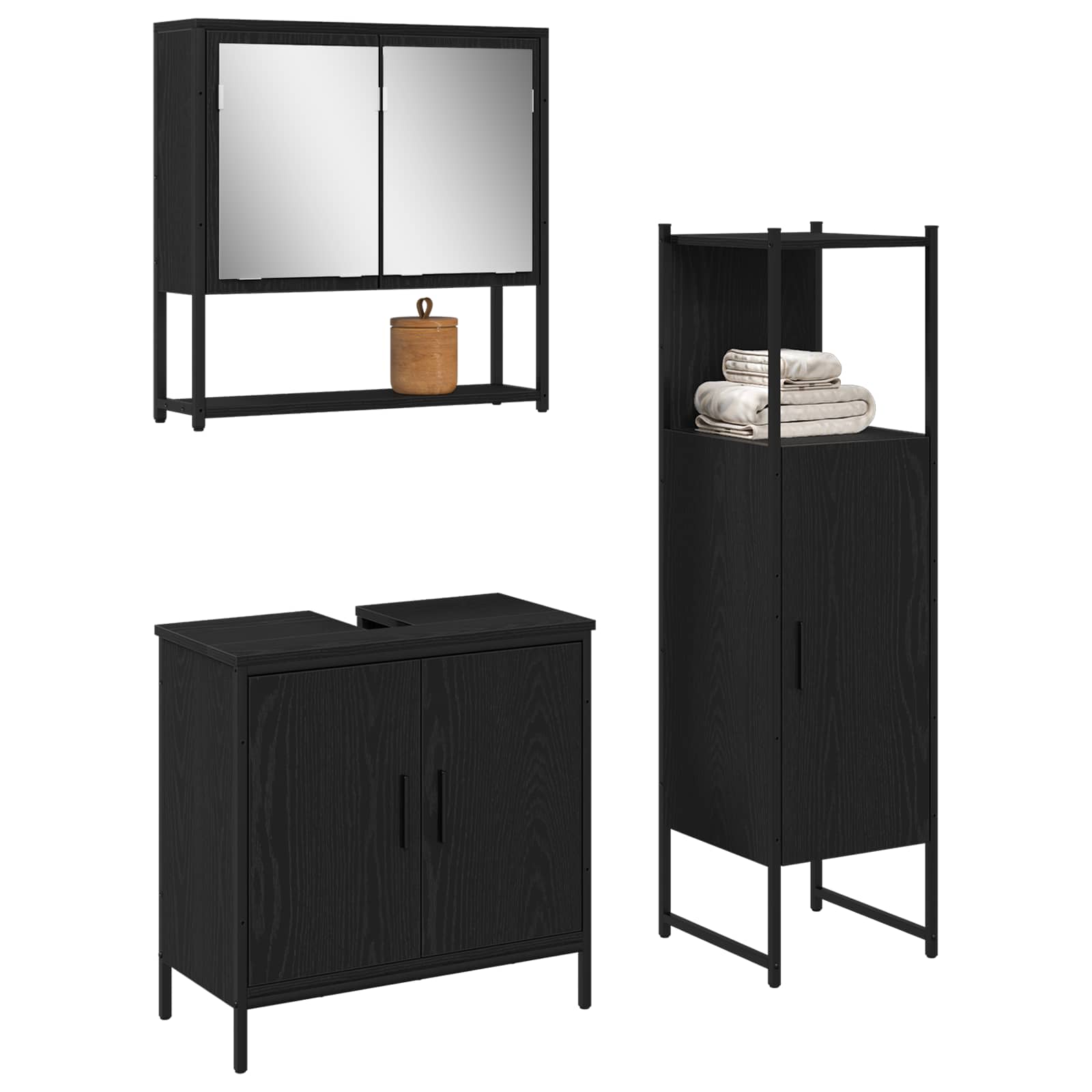 Set namještaja za kupaonicu Zidne 3 pcs Crna Konstruirano drvo
