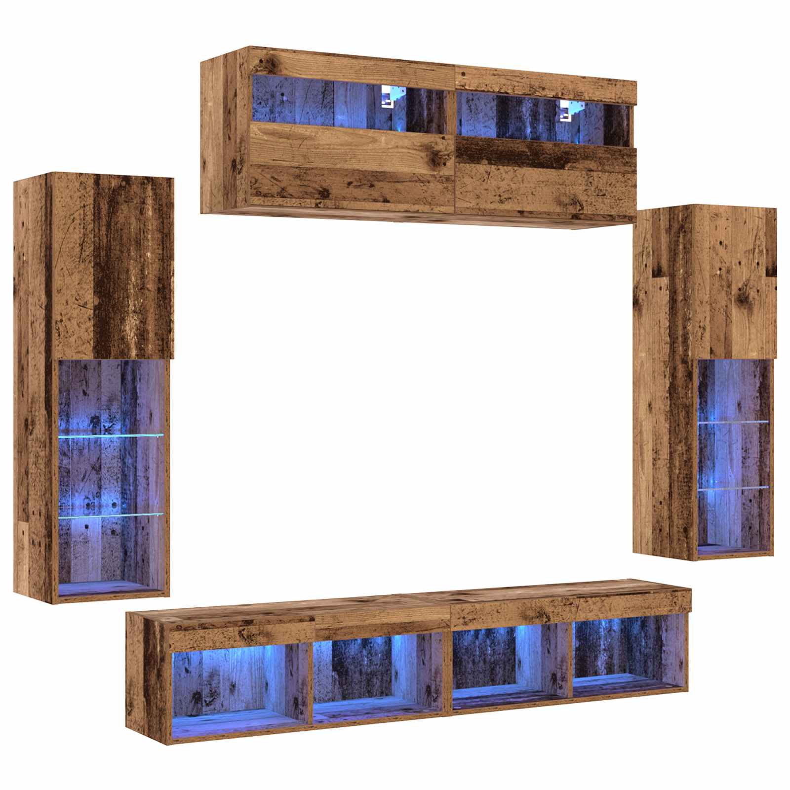 Set TV komoda S LED lampica 6 pcs Staro drvo Konstruirano drvo