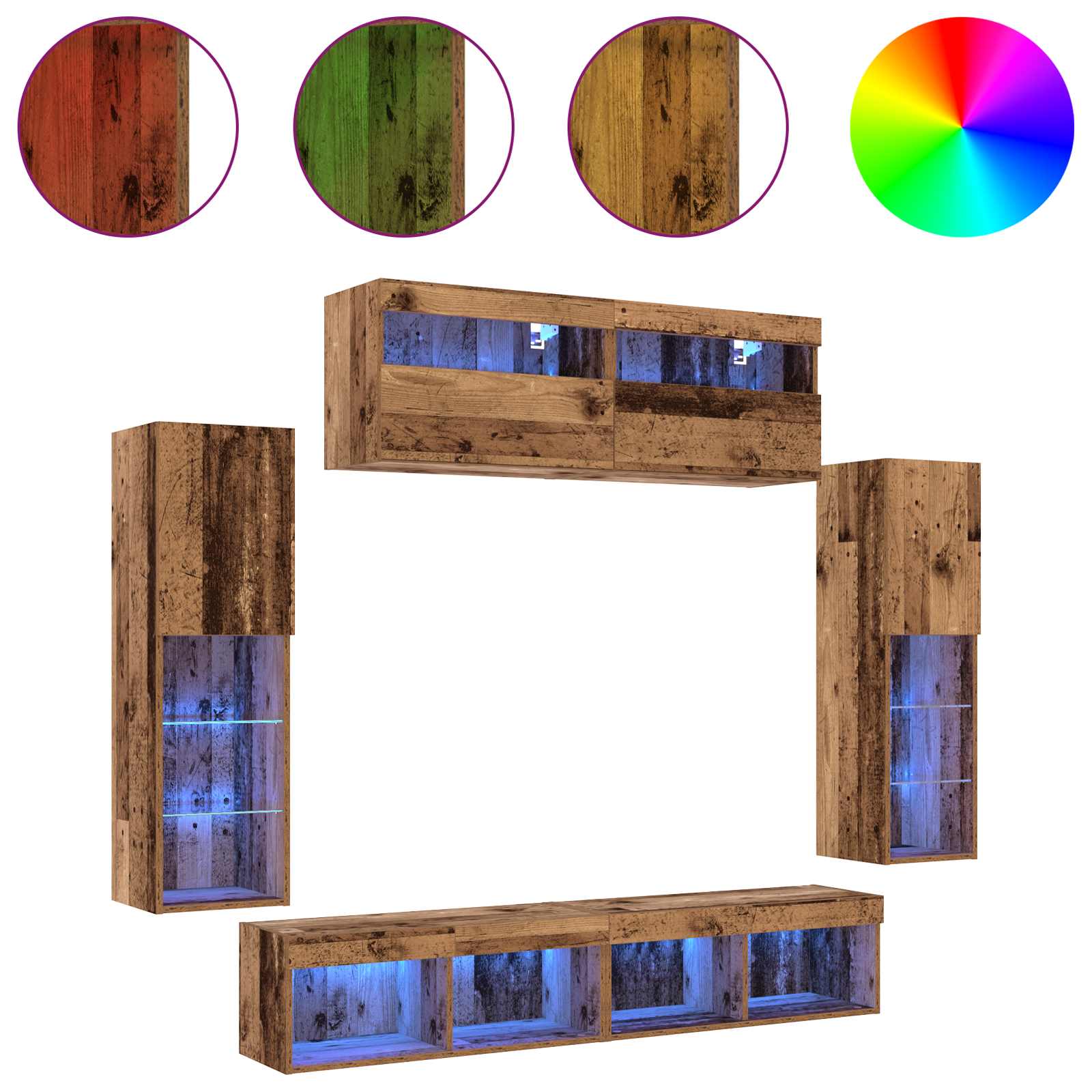 Set TV komoda S LED lampica 6 pcs Staro drvo Konstruirano drvo
