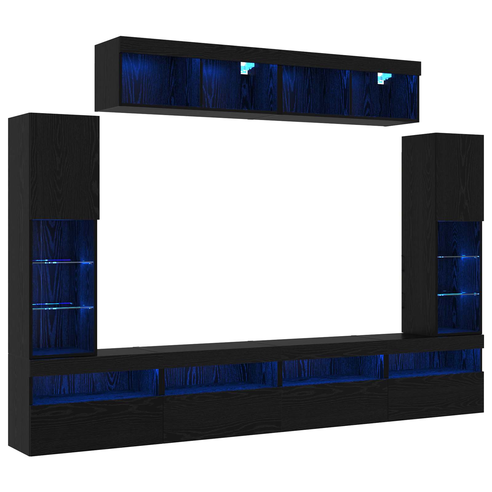 Set TV komoda S LED lampica 6 pcs Crni hrast Konstruirano drvo