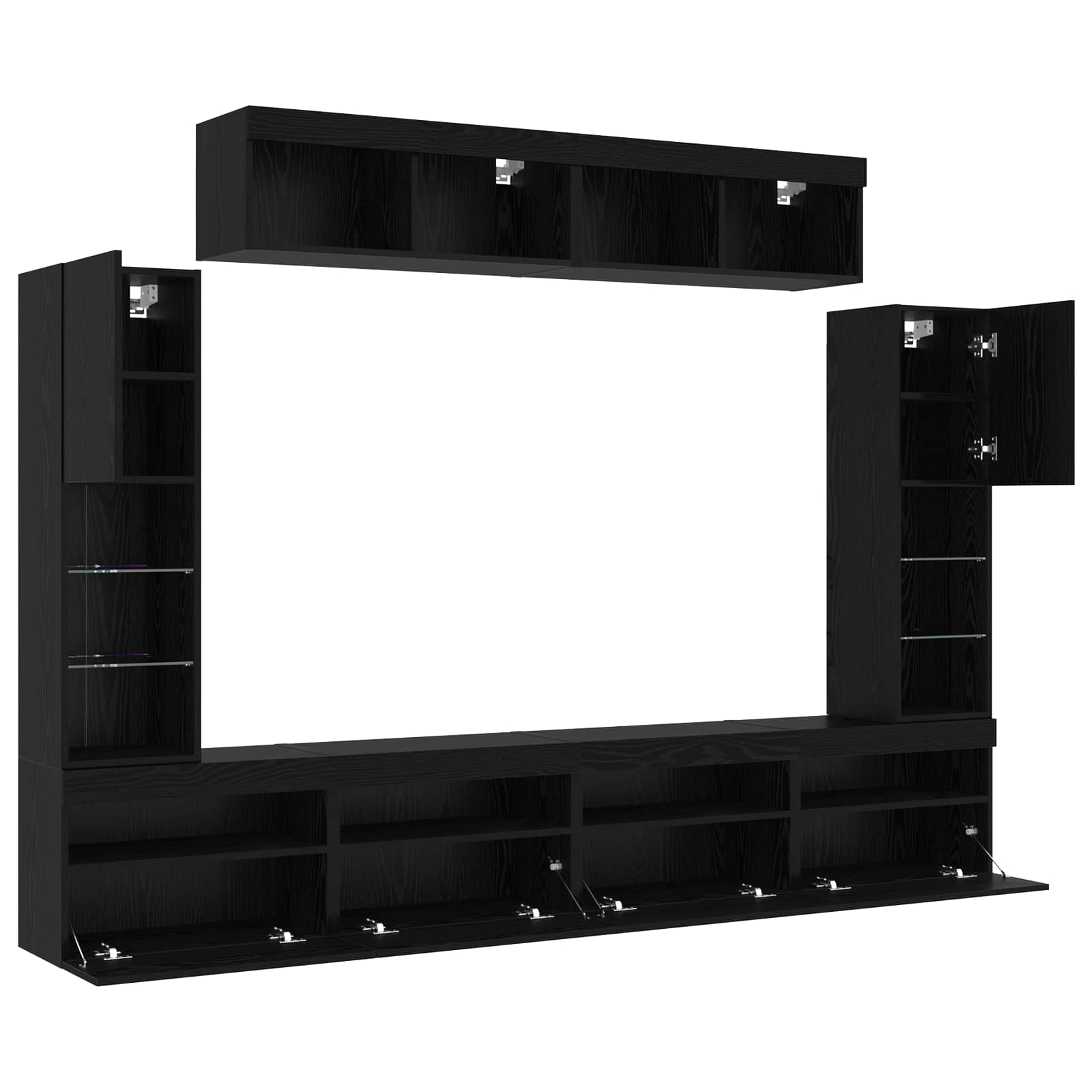 Set TV komoda S LED lampica 6 pcs Crni hrast Konstruirano drvo