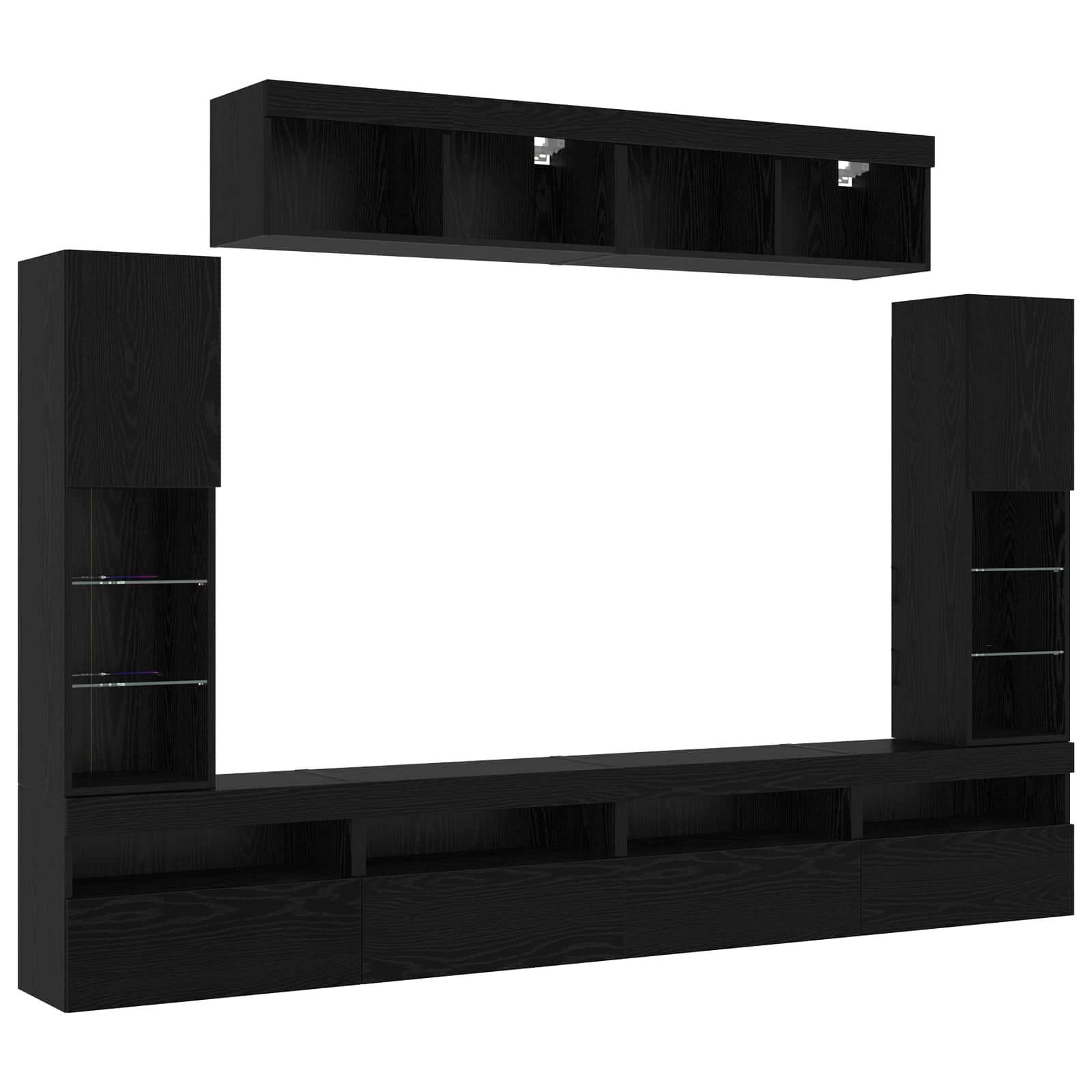 Set TV komoda S LED lampica 6 pcs Crni hrast Konstruirano drvo
