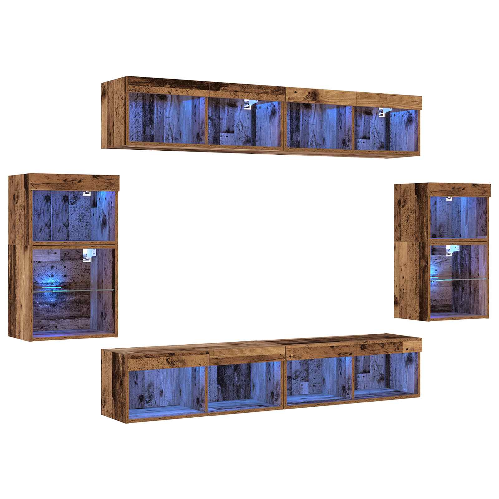 Set TV komoda S LED lampica 8 pcs Staro drvo Konstruirano drvo