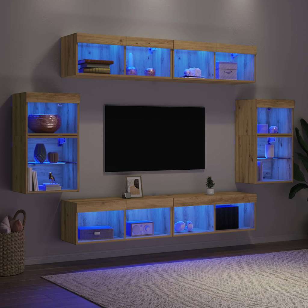 Set TV komoda Zidne 8 pcs hrast artisan Konstruirano drvo