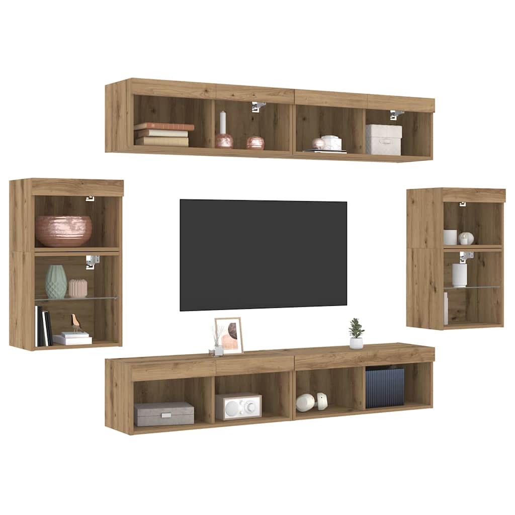 Set TV komoda Zidne 8 pcs hrast artisan Konstruirano drvo