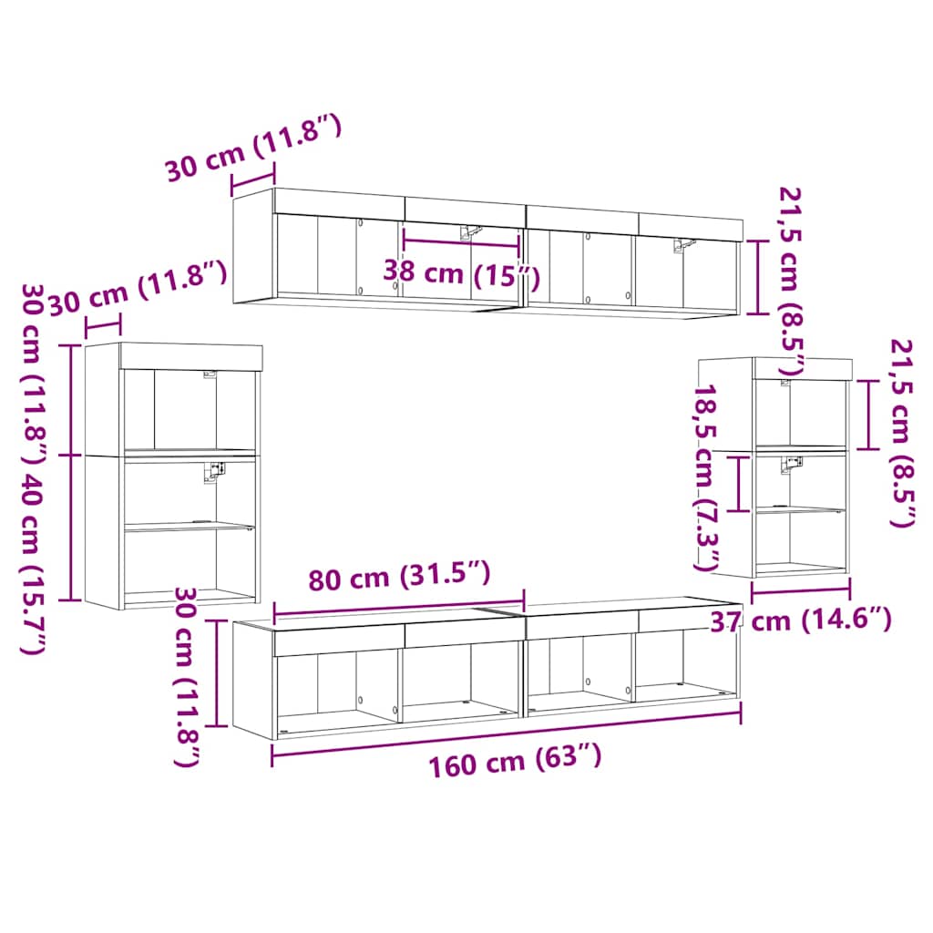 Set TV komoda Zidne 8 pcs hrast artisan Konstruirano drvo