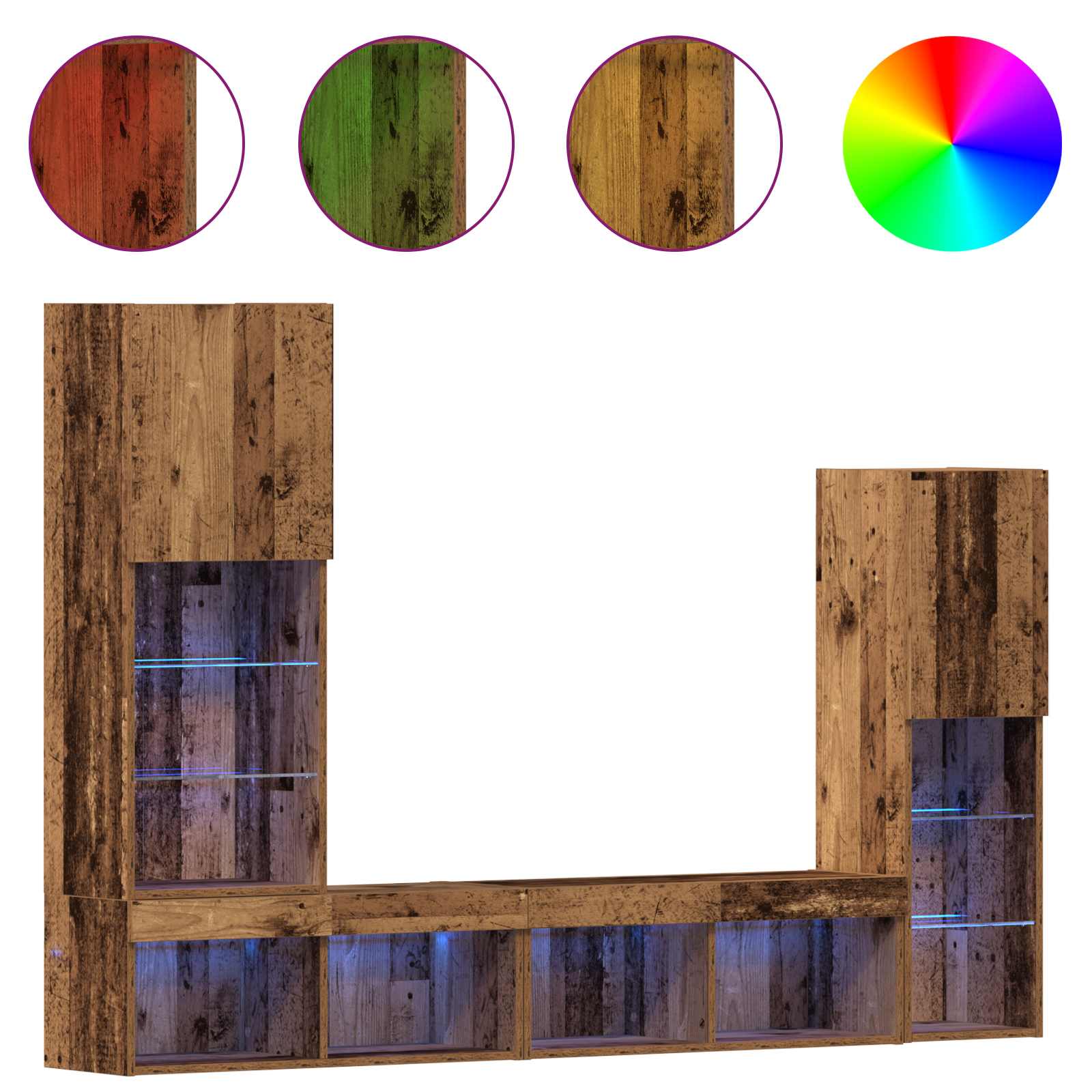 TV ormar S LED lampica 4 pcs Staro drvo Konstruirano drvo
