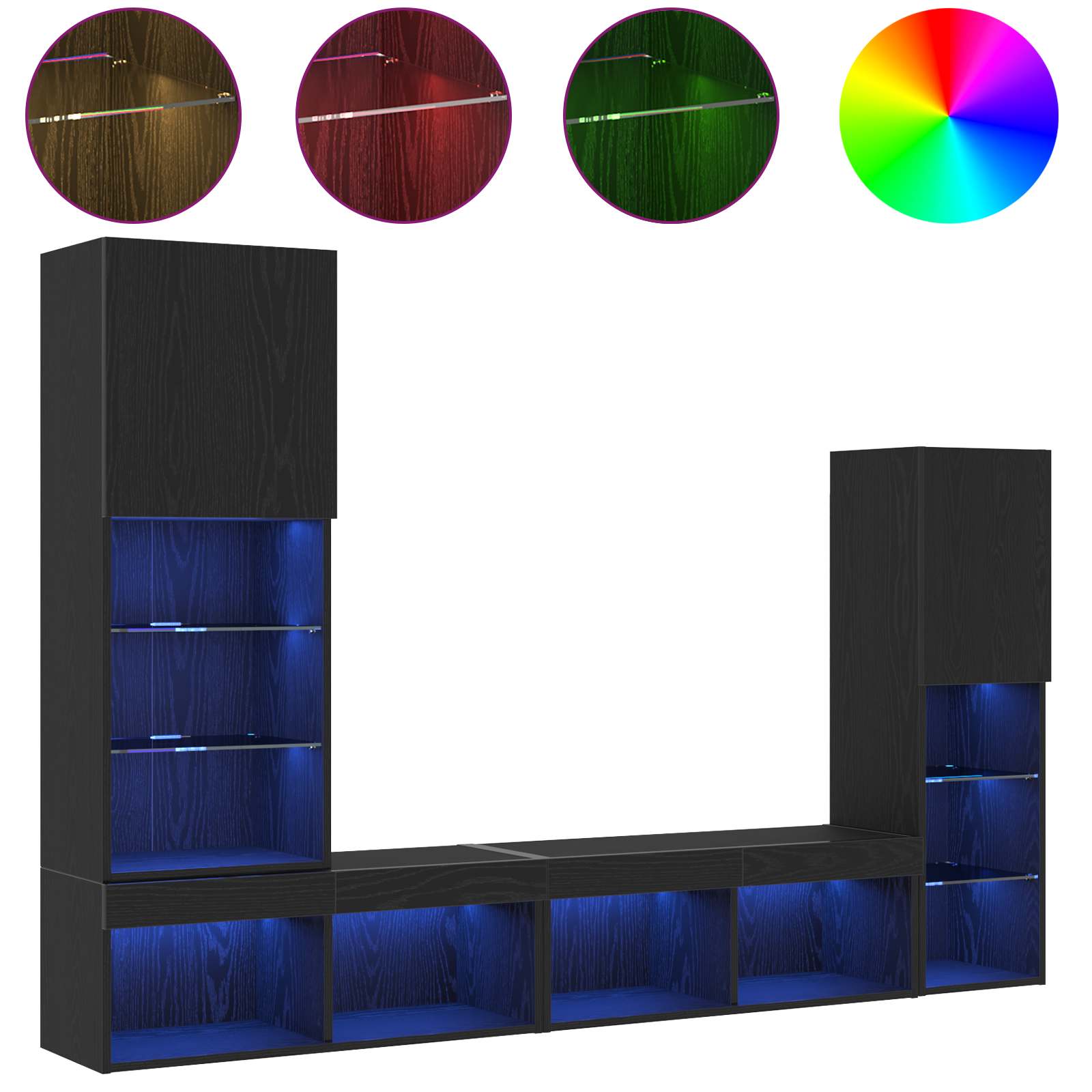 TV ormar S LED lampica 4 pcs Crni hrast Konstruirano drvo