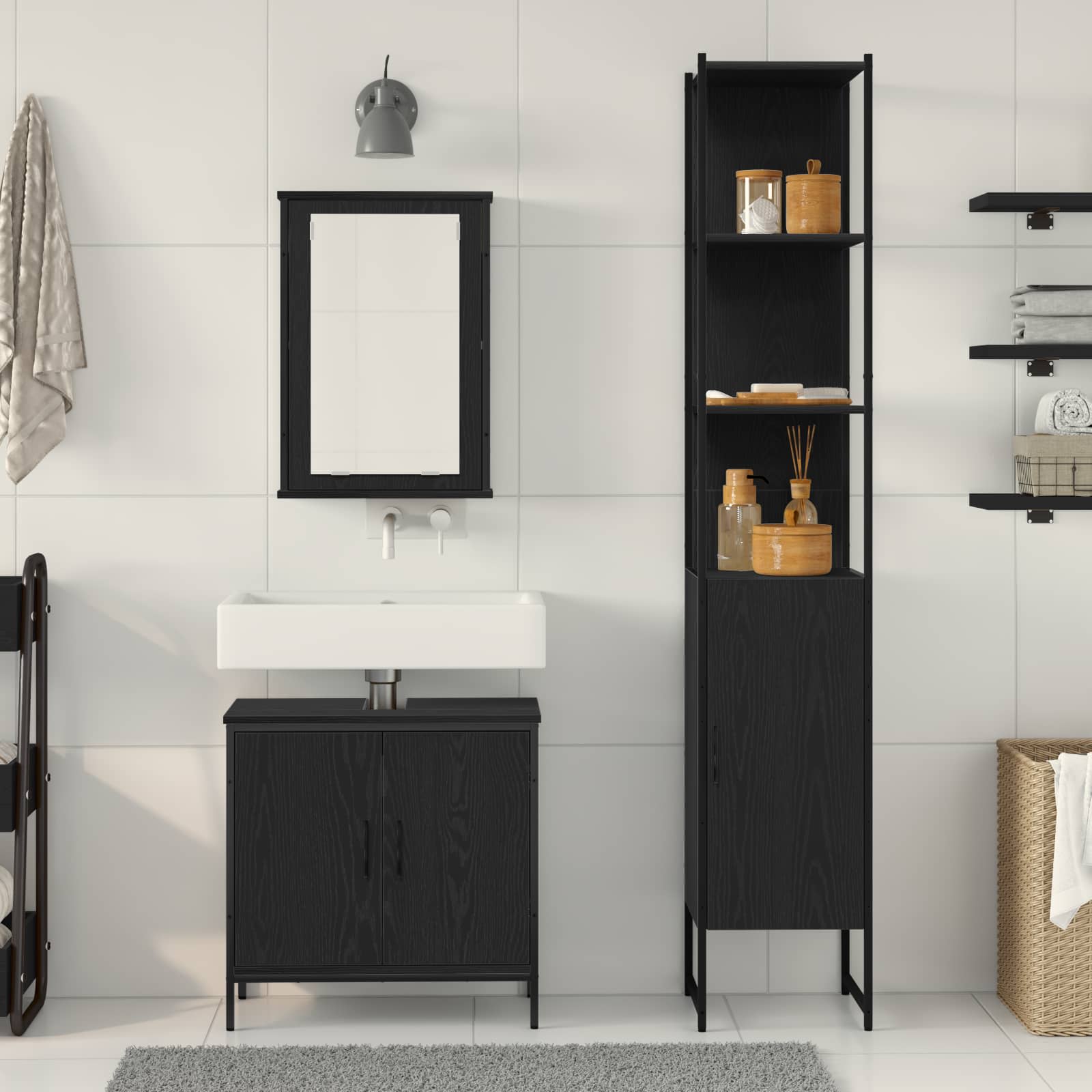 Set namještaja za kupaonicu Zidne 3 pcs Crna Konstruirano drvo