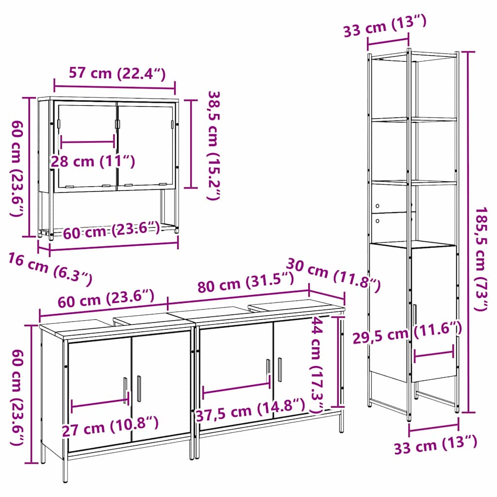 Set namještaja za kupaonicu 4 pcs Smeđa Konstruirano drvo