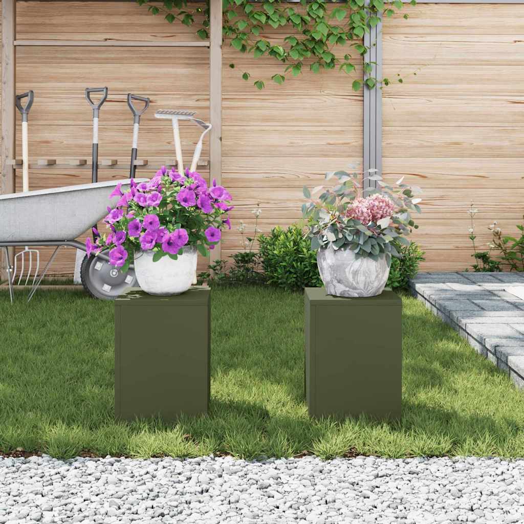 Stalak za biljke 2 pcs Maslinovo zelena 24 x 24 x 35 cm Čelik