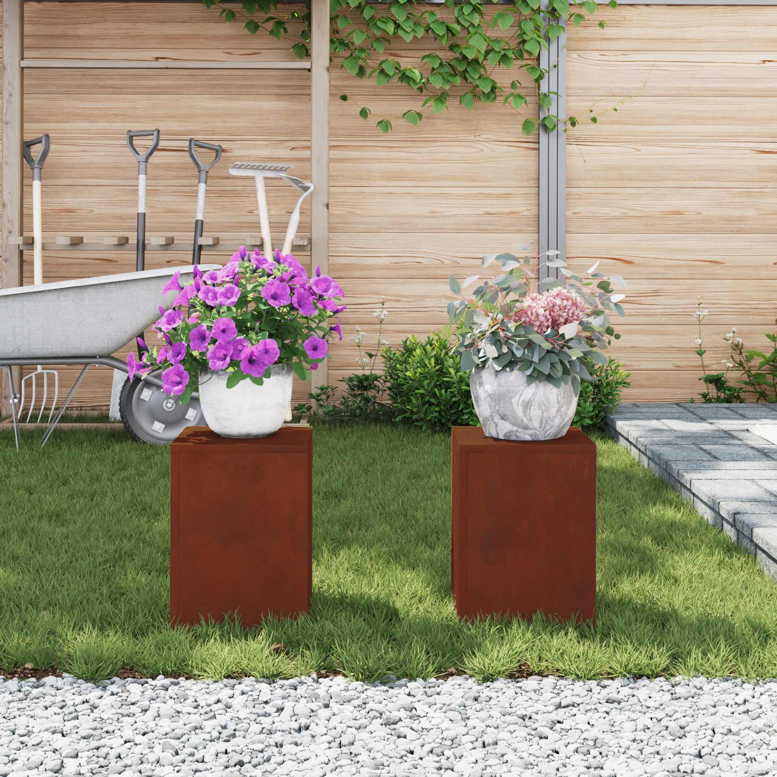 Stalak za biljke 2 pcs Rđa 24 x 24 x 35 cm