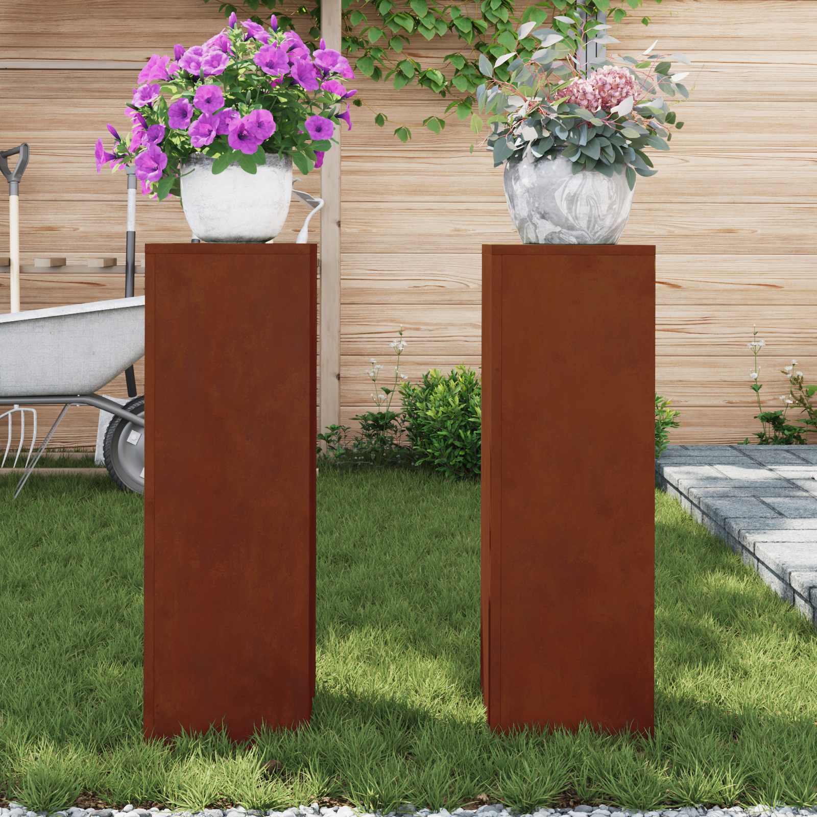 Stalak za biljke 2 pcs Rđa 24 x 24 x 75 cm