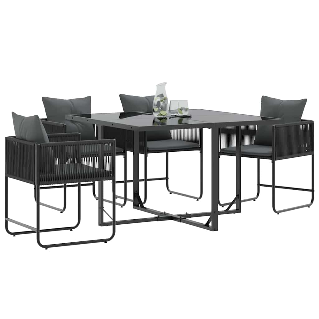 Stolica s jastukom 4 pcs Crna i antracit PE ratan