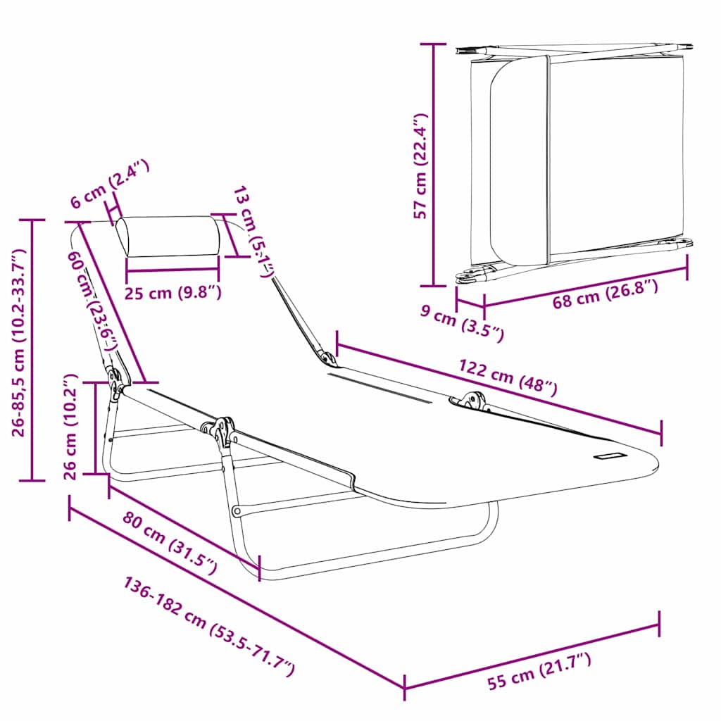 Sklopiva ležaljka za sunčanje Crna 182 x 55 x 85,5 cm Tekstilen