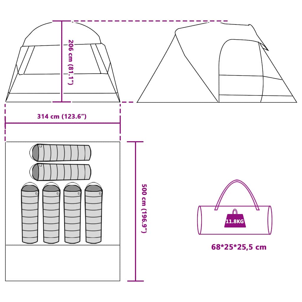 Šator kupola za 6 osoba Siva i narančasta 500 x 314 x 206 cm