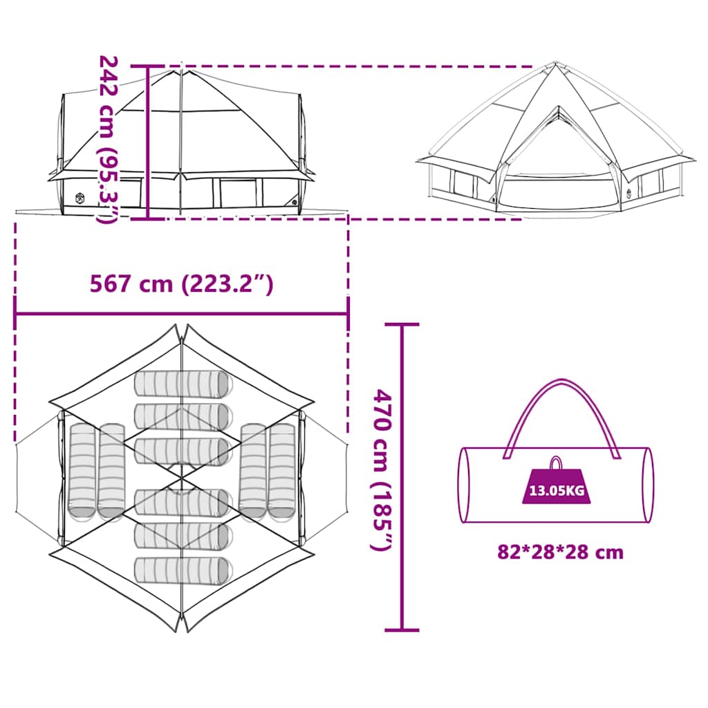 Teepee šator za 10 osoba Plava i siva 567 x 470 x 242 cm