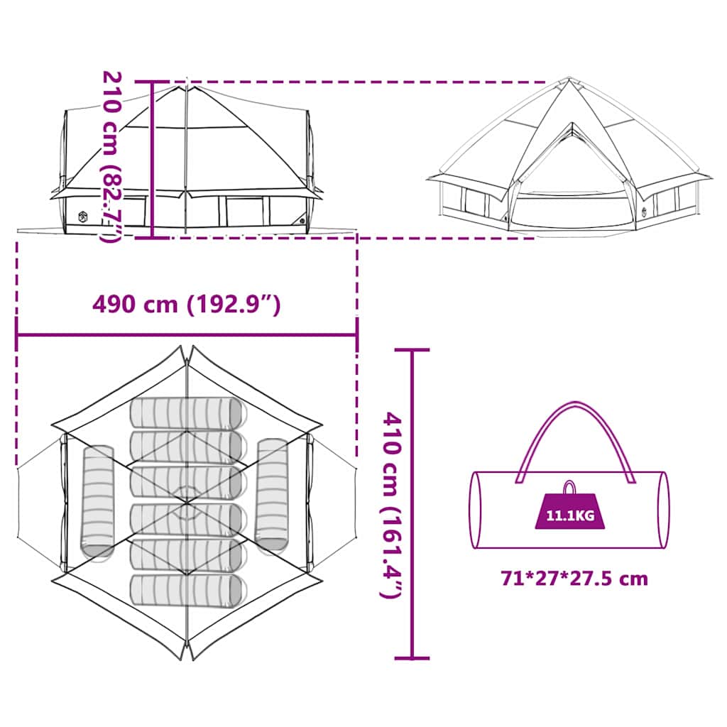Teepee šator za 8 osoba Zelena i bijela 490 x 410 x 210 cm