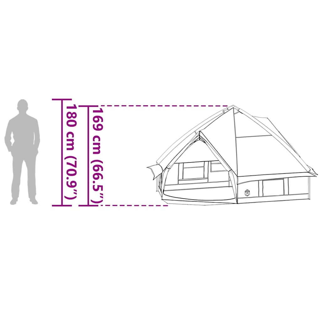 Tenda za 4 osobe s krovom Zelena i Siva 388 x 320 x 169 cm