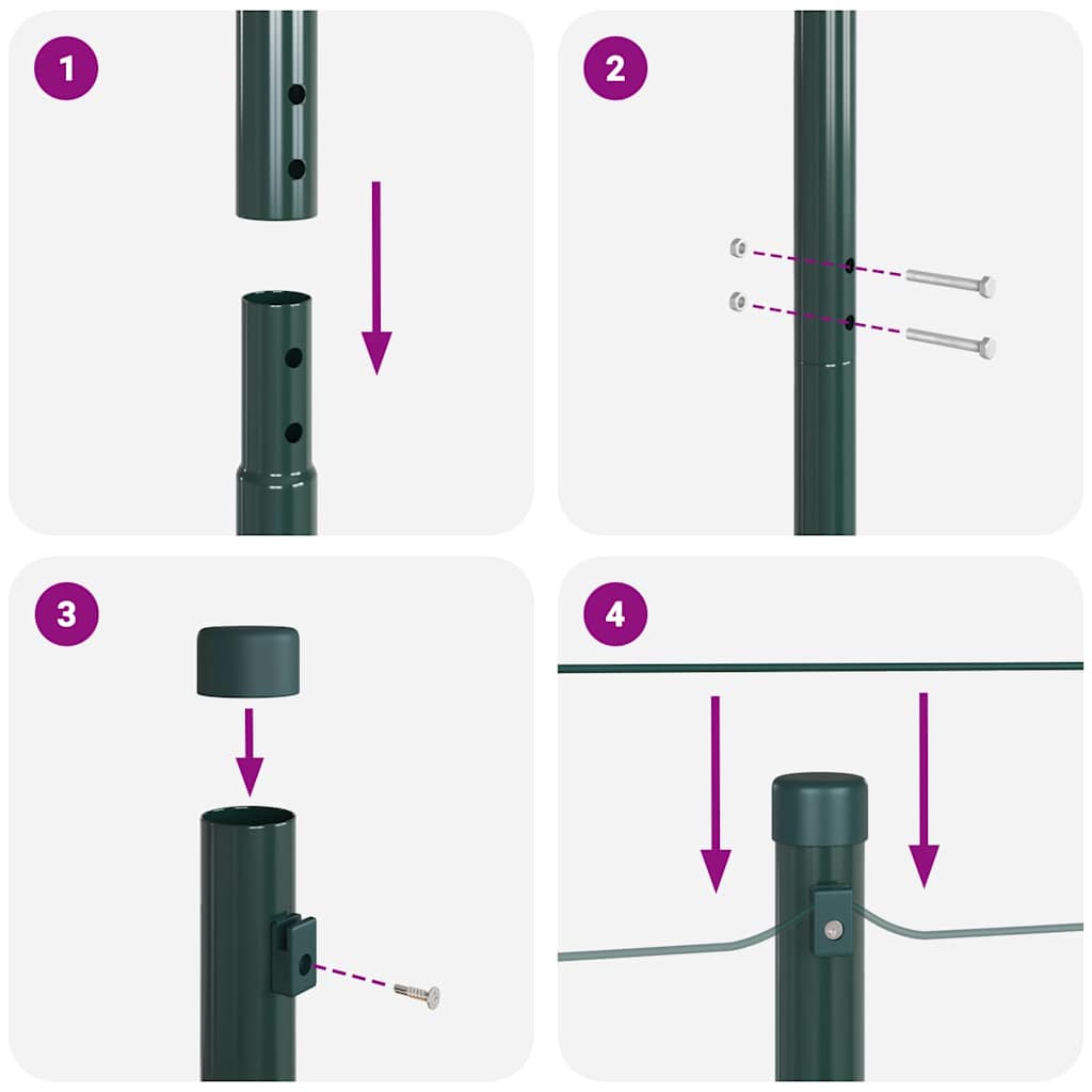 Ugrađeni stup za ogradu 13 pcs Zelena Čelik obložen prahom