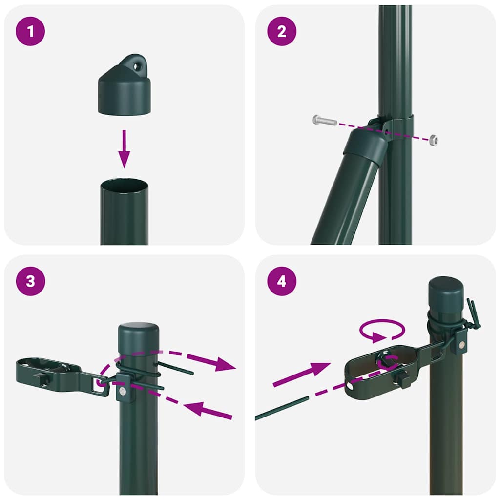 Stup za ogradu 7 pcs Zelena Čelik