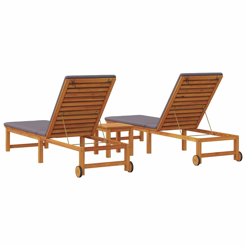 Ležaljka 3 pcs Smeđa Čvrsto drvo akacije
