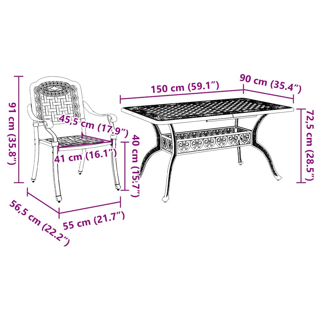 Vrtni set za objed 7 pcs Bronzana Aluminij