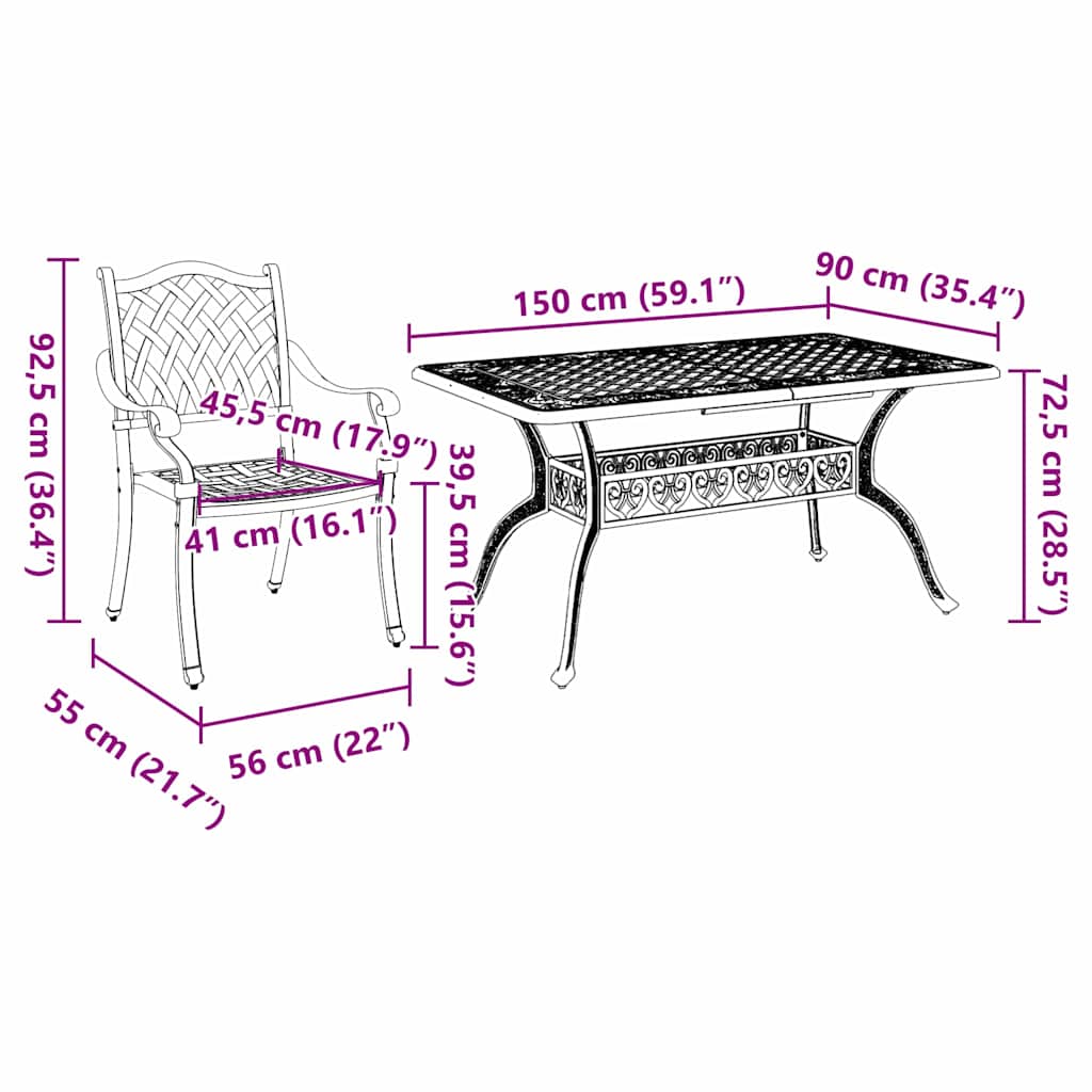 Vrtni set za objed 5 pcs Bronzana Aluminij