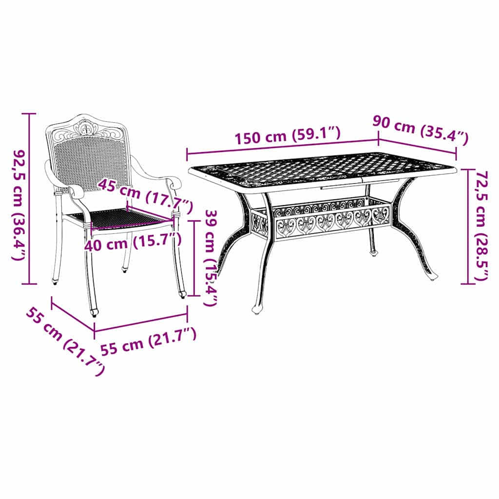 Vrtni set za objed 7 pcs Bronzana Aluminij