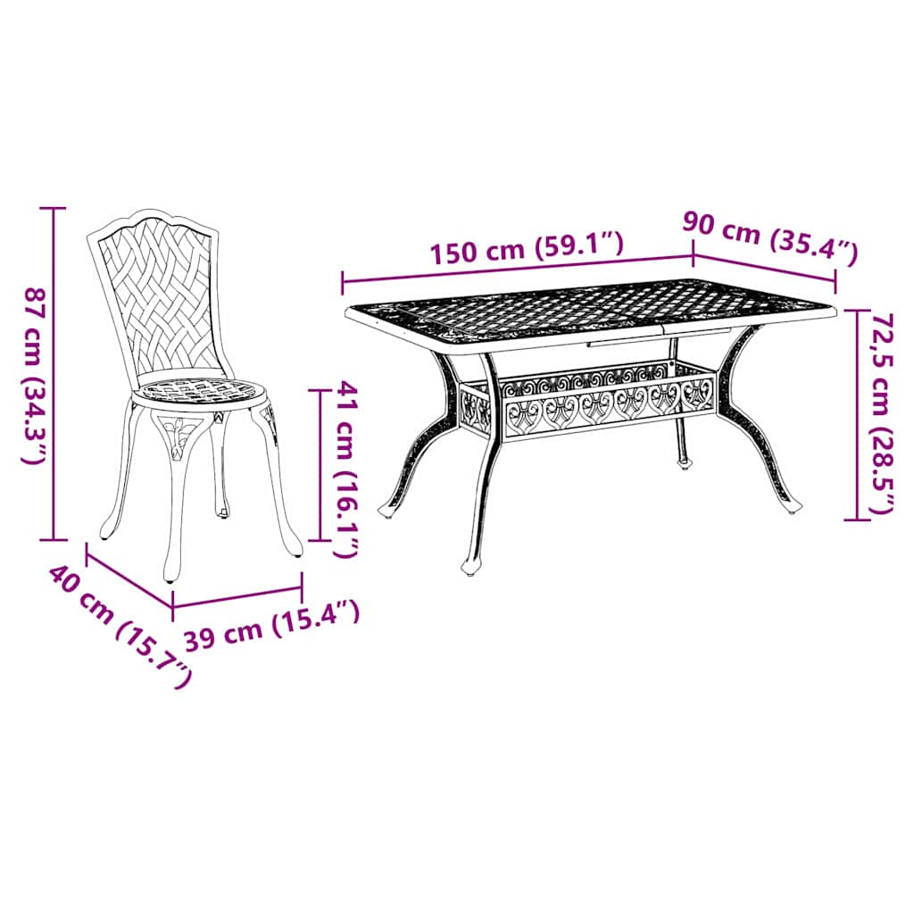 Vrtni set za objed 5 pcs Crna Aluminij