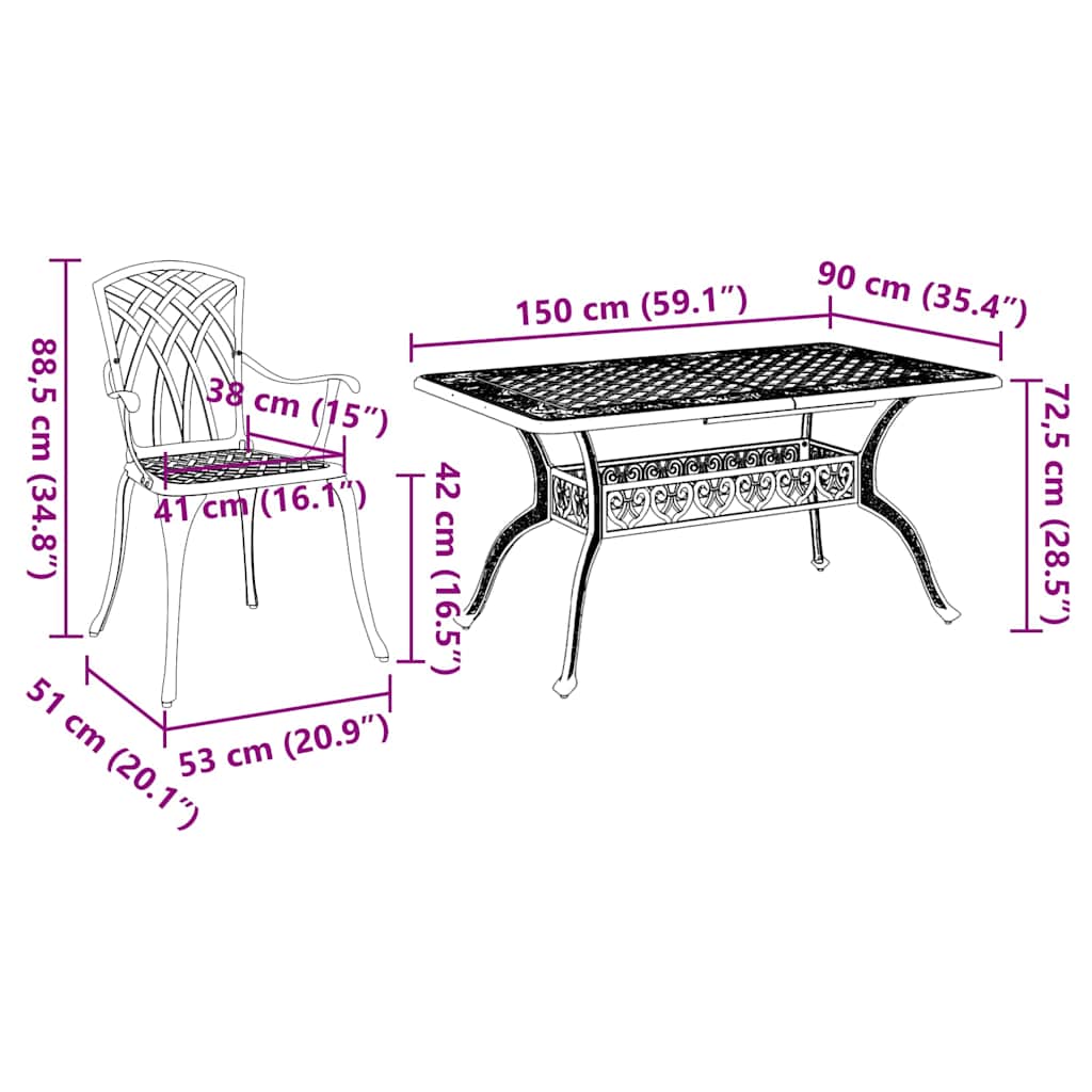 Vrtni set za objed 7 pcs Bijelo Aluminij