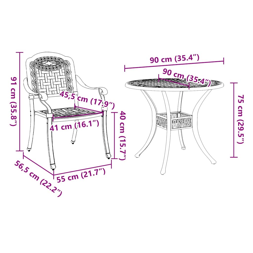 Vrtni set za objed 5 pcs Crna Aluminij