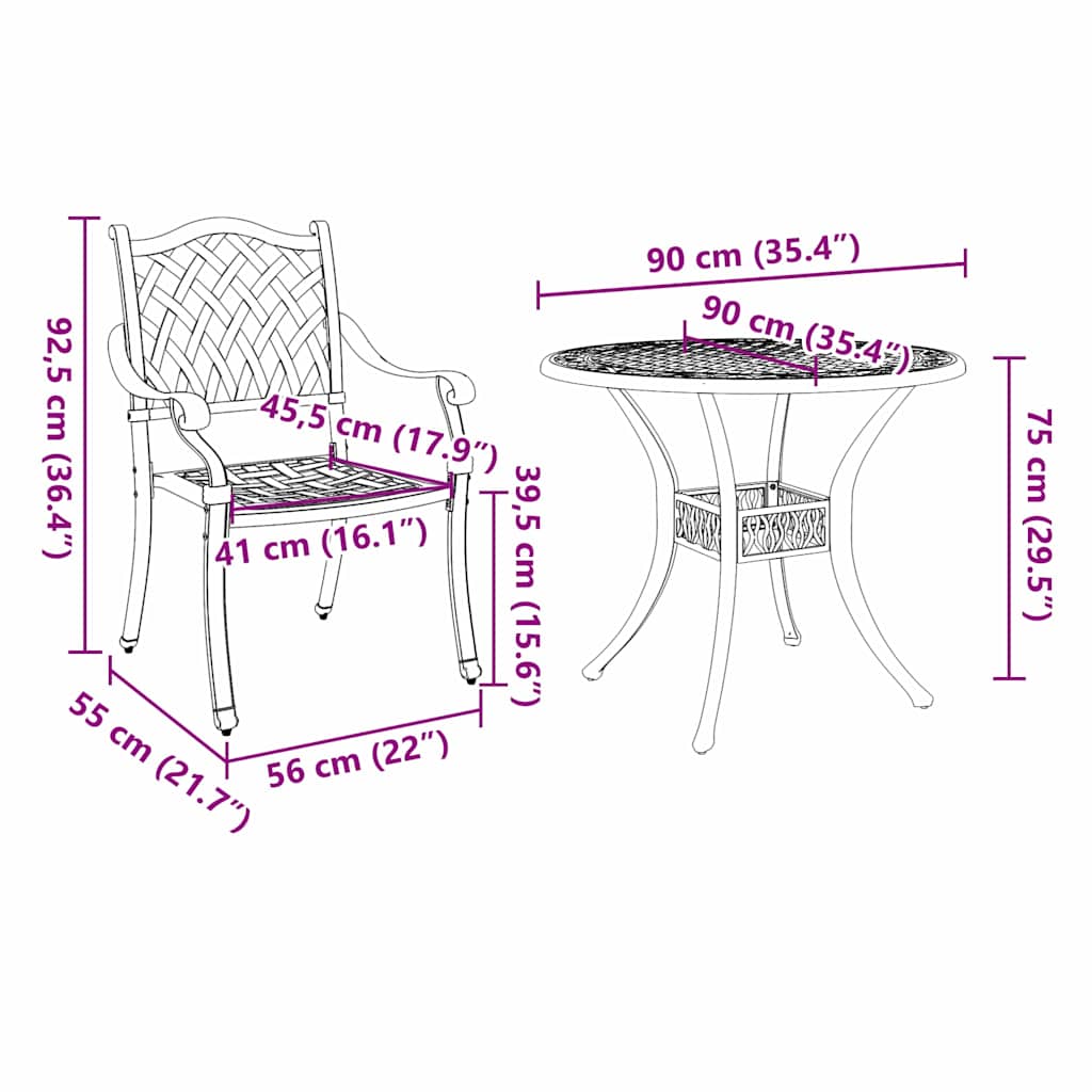 Vrtni set za objed 7 pcs Crna Aluminij