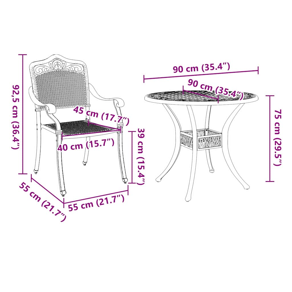 Vrtni set za objed 7 pcs Bronzana Aluminij