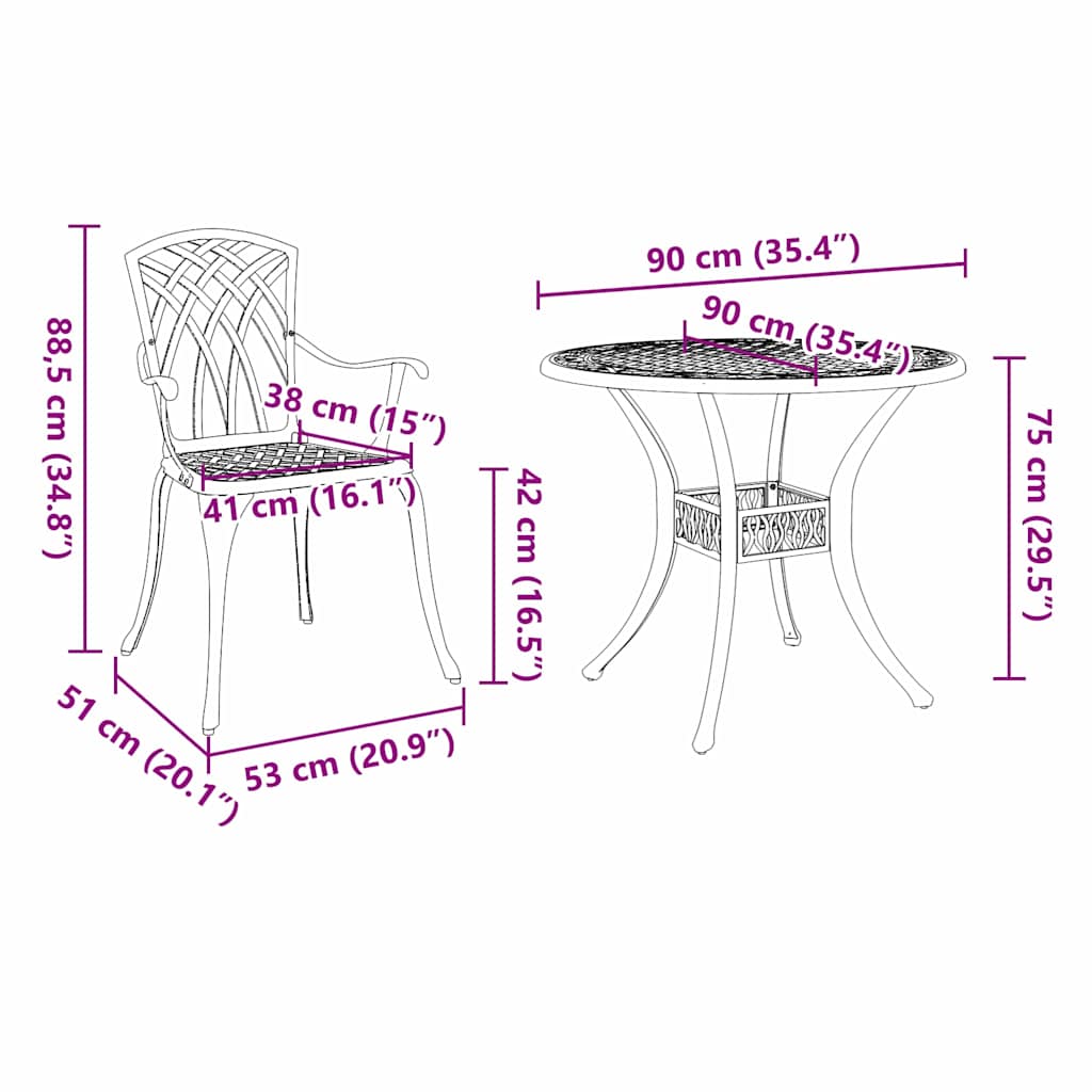 Vrtni set za objed 7 pcs Bronzana Aluminij
