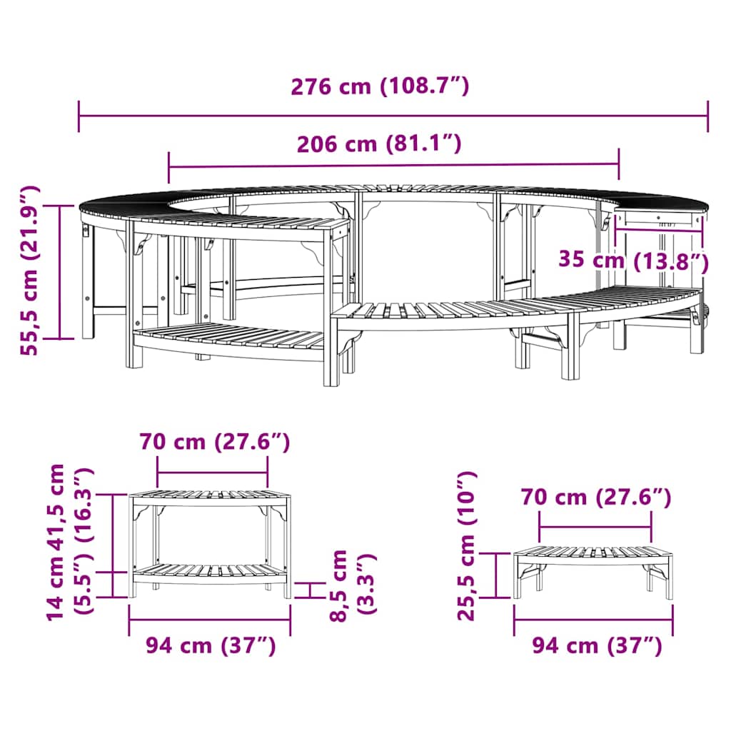Okruženje za kadicu Smeđa Ø275 x 55,5 cm Čvrsto drvo akacije