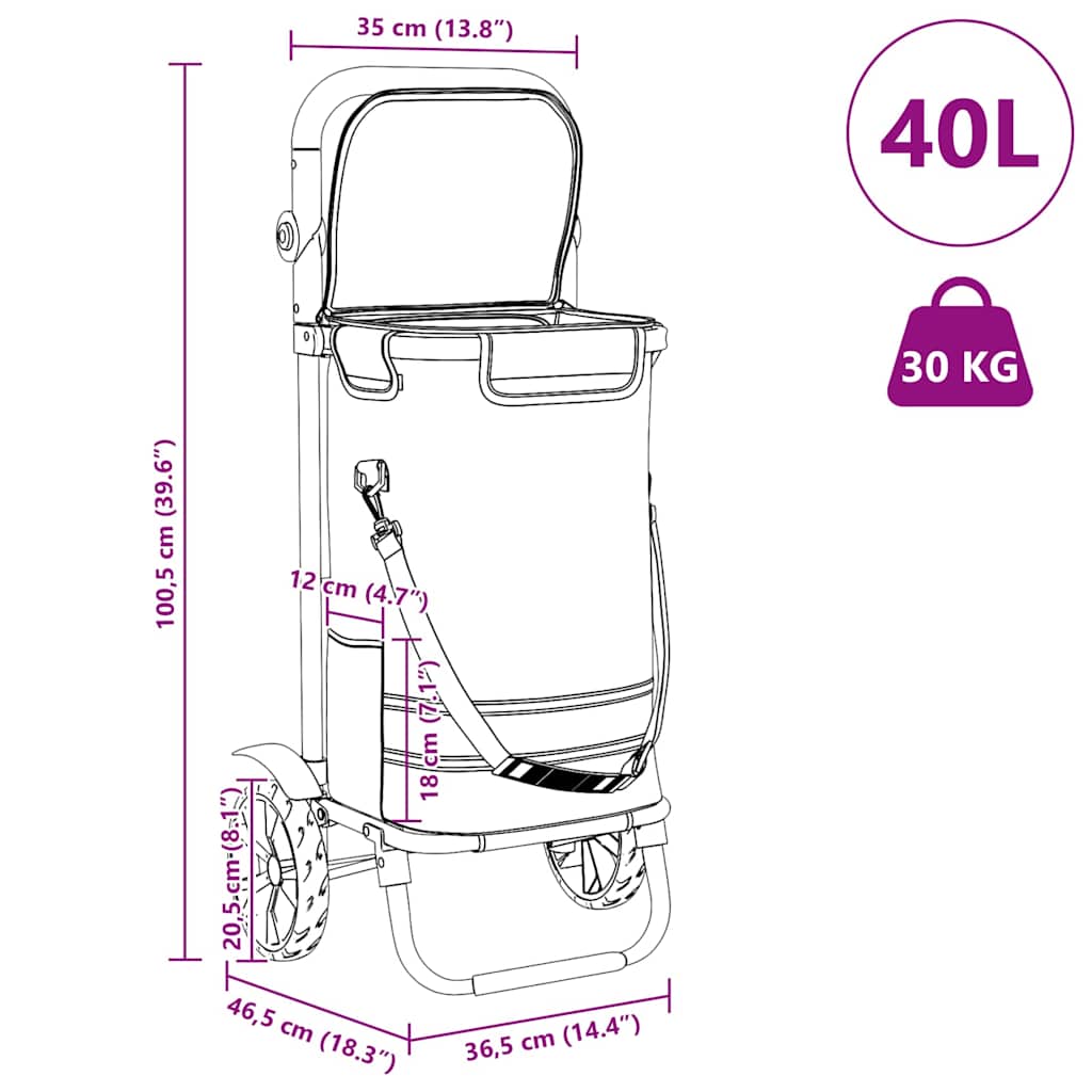 Kolica za kupovinu Crna 36,5 x 46,5 x 100,5 cm Oxford tkanina
