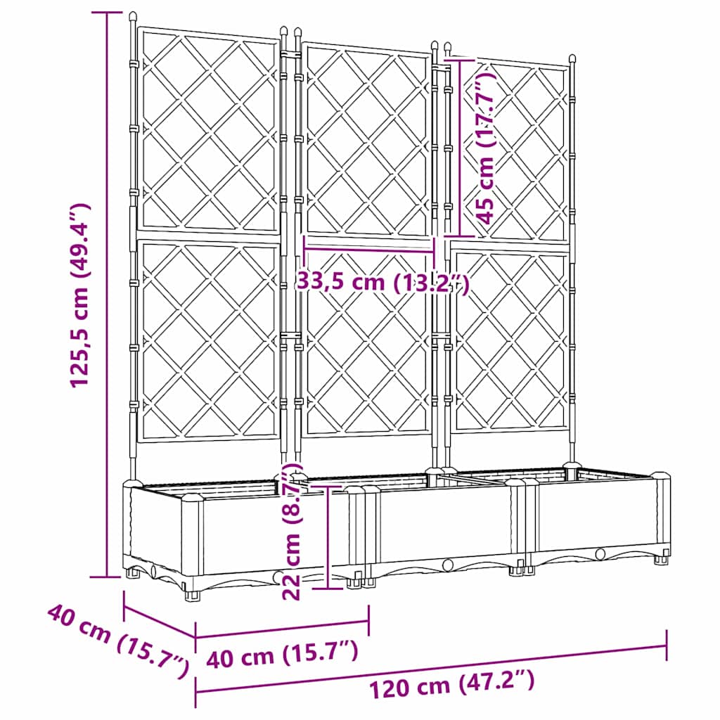 Vrtna saksija 3 pcs Smeđa 120 x 40 x 125,5 cm Plastika