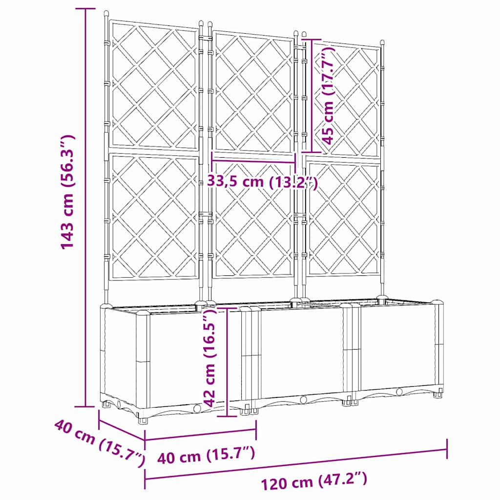 Vrtna saksija 3 pcs Smeđa 120 x 40 x 143 cm Plastika