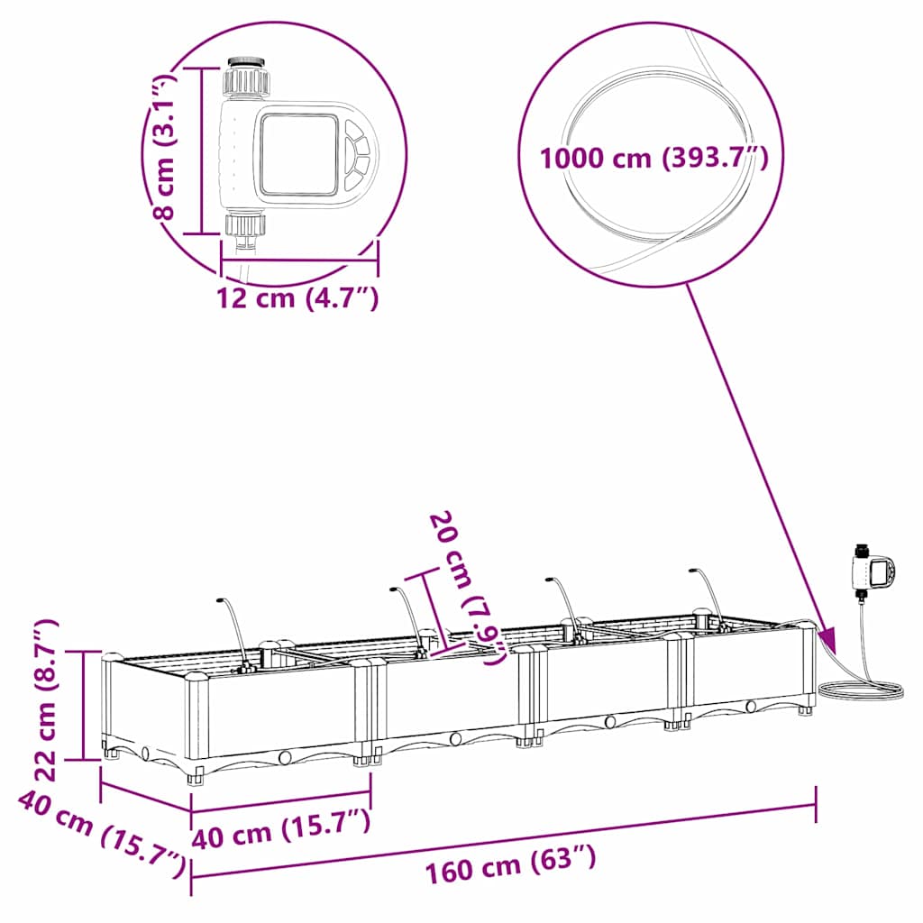 Vrtna saksija 4 pcs Smeđa 160 x 40 x 22 cm Plastika
