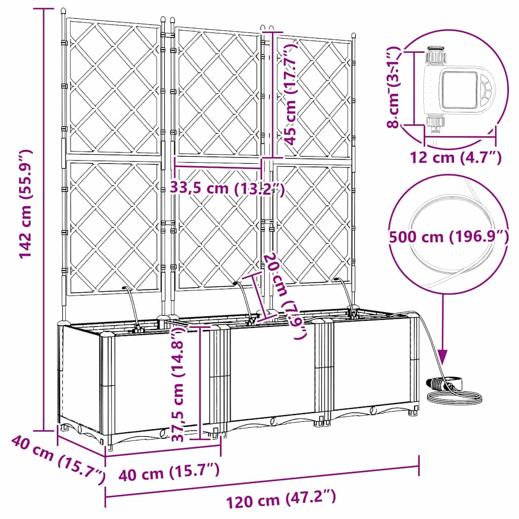 Vrtna saksija 3 pcs Smeđa 120 x 40 x 142 cm Plastika