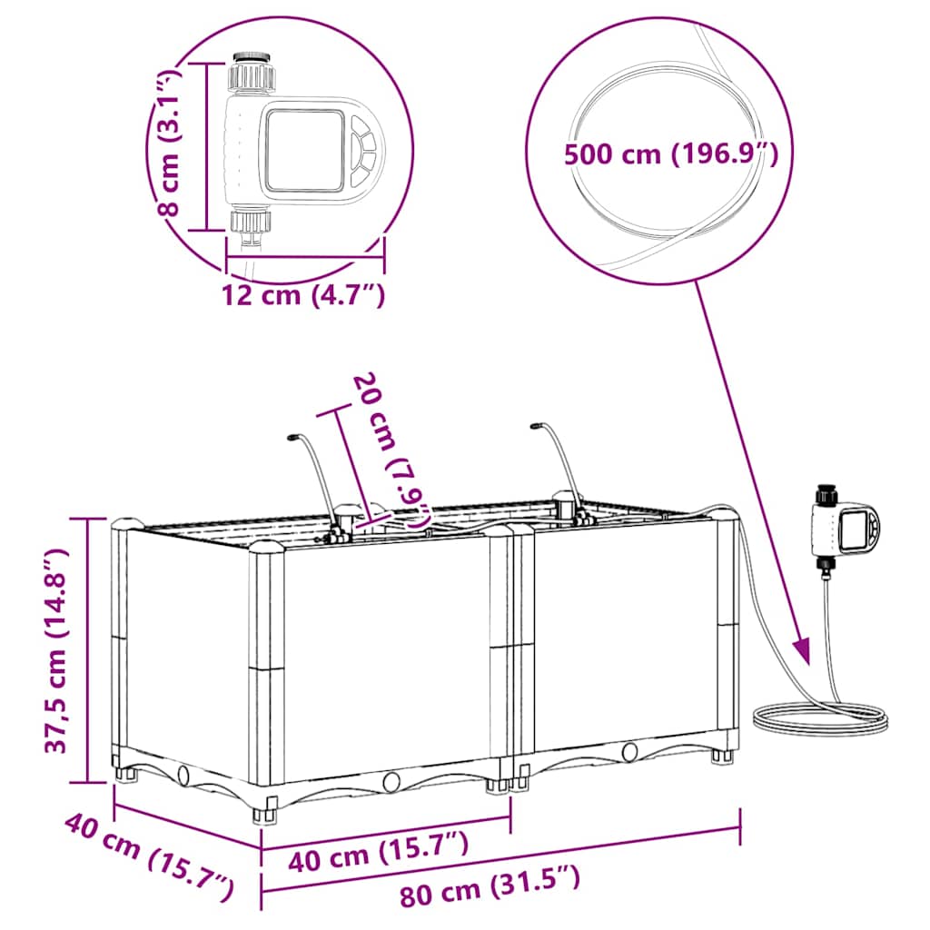 Vrtna saksija 2 pcs Crna 80 x 40 x 37,5 cm Plastika