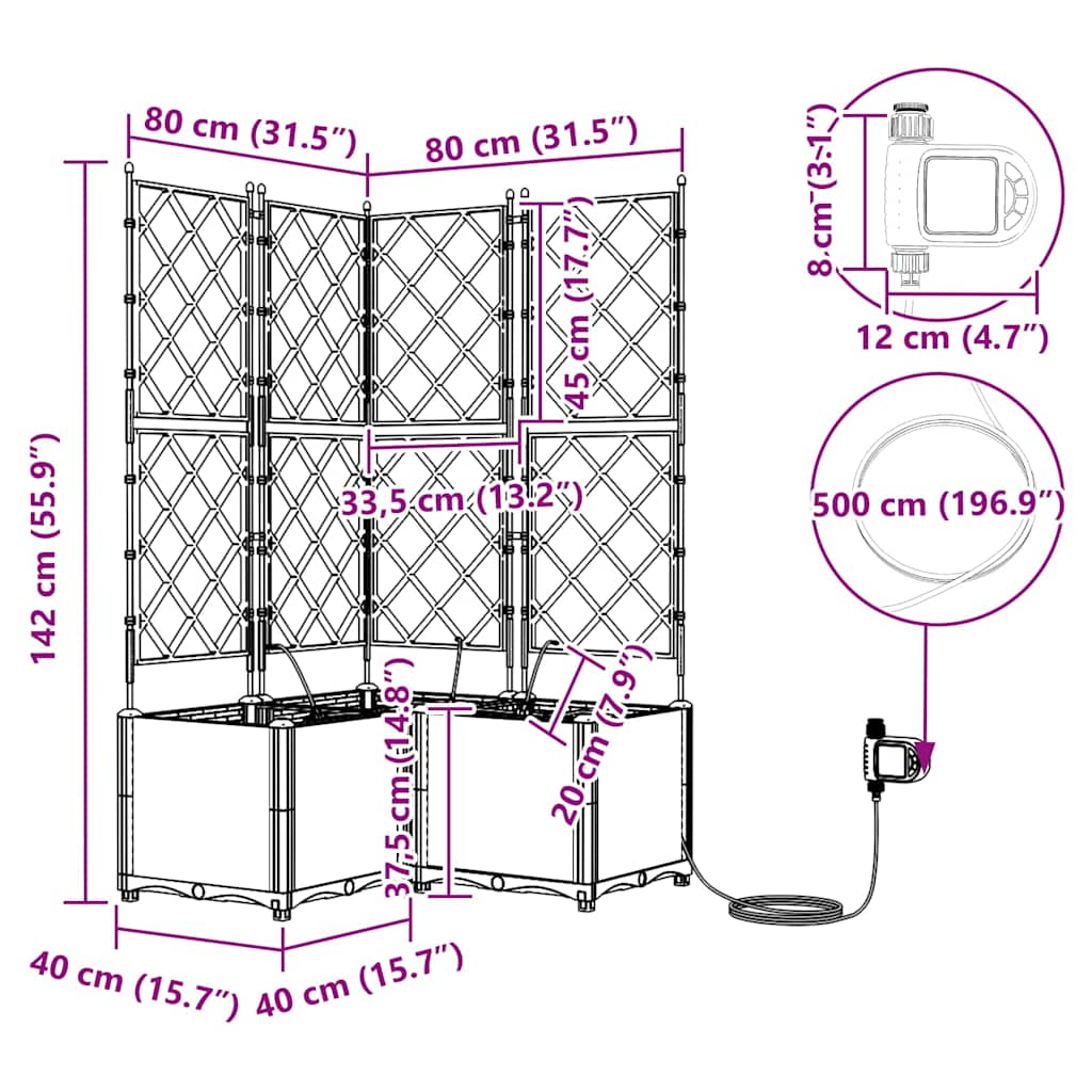 Vrtna saksija 3 pcs Crna 80 x 80 x 142 cm Plastika