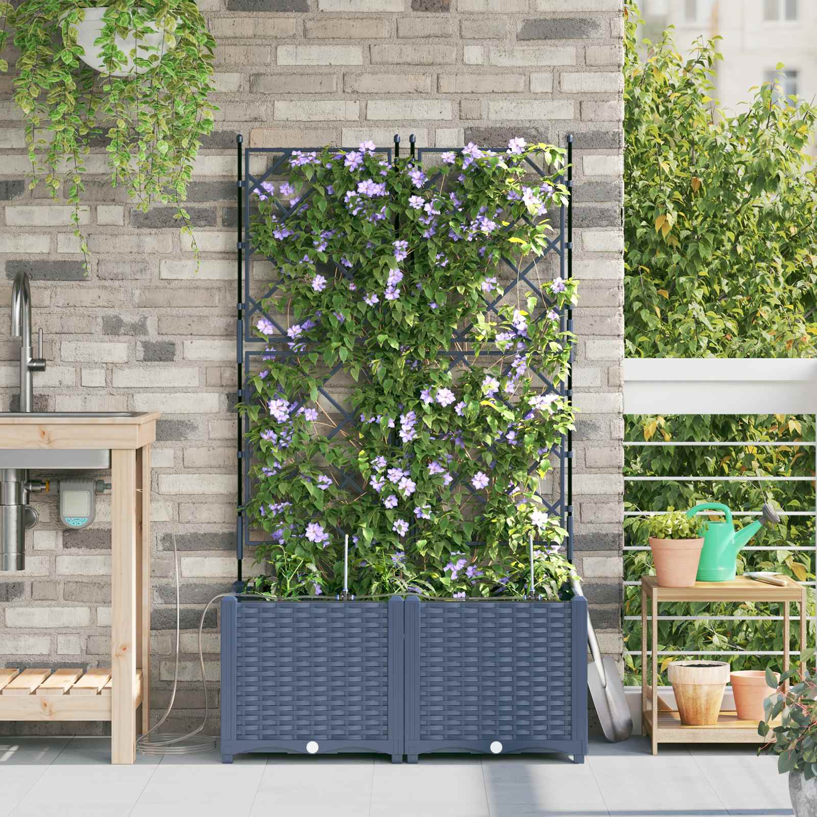 Vrtna saksija 2 pcs Sivi 80 x 40 x 142 cm Plastika