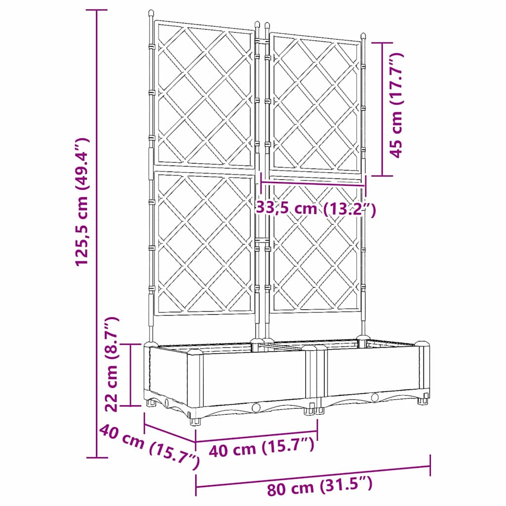 Vrtna saksija 2 pcs Svijetlo siva 80 x 40 x 125,5 cm Plastika