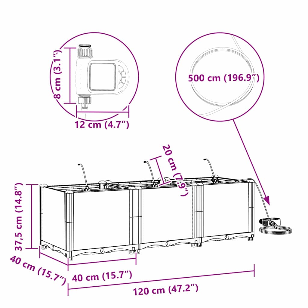 Vrtna saksija 3 pcs Svijetlo siva 120 x 40 x 37,5 cm Plastika