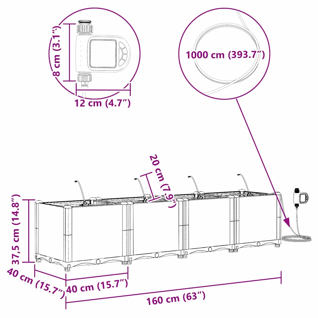 Vrtna saksija 4 pcs Svijetlo siva 160 x 40 x 37,5 cm Plastika