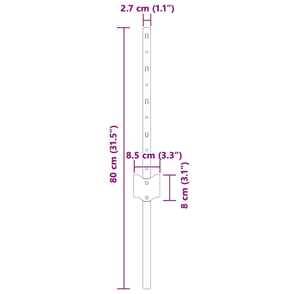 Stup za ogradu 5 pcs Zelena 80 cm Čelik